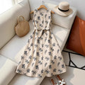 new arrivalprinting chinese style feather shirt sleeveless slimming look round neck frenchdress