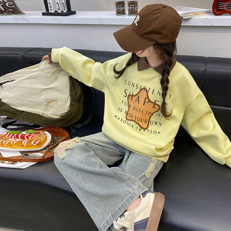 Girls' sweatshirt - spring/autumn  new korean style, trendy kids' casual top, loose fit activewear