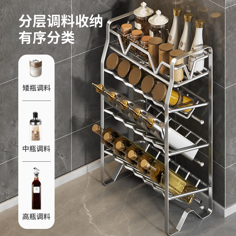 Stainless steel kitchen condiment rack countertop wall hanging storage supplies seasoning bottle diagonal seasoning rack