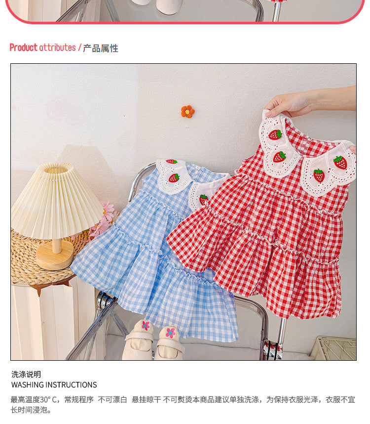 Girls' dress  summer new collection - strawberry plaid skirt, korean style for toddler and little girl summer wear