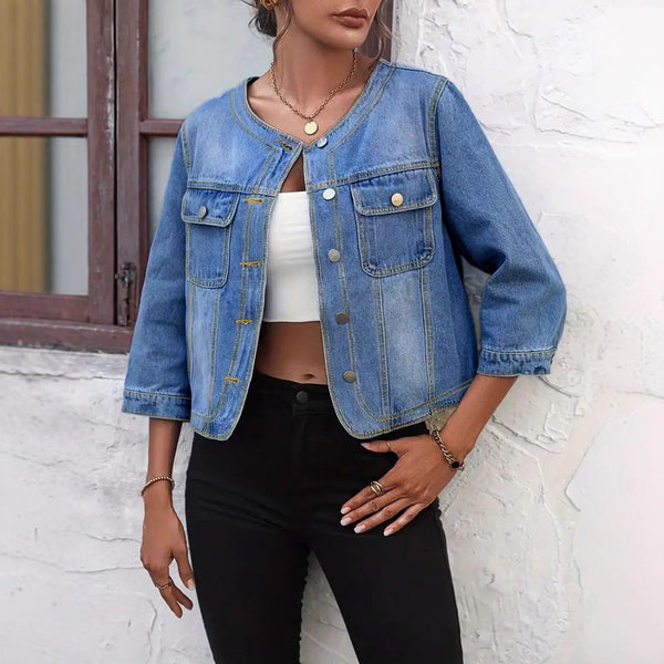 Cross-border new seven-quarter-sleeved denim jacket women's 2025 summer clothing new spring short women's versatile loose top