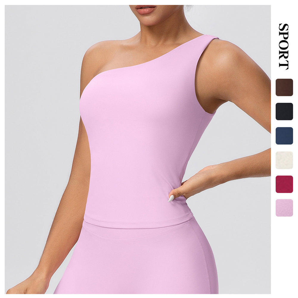 New cloud-feel asymmetrical shoulder yoga tank top - quick-dry, slimming, shaping sports bra for running and fitness