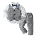 Boys' spring/autumn plaid three-piece set: trendy outfit for baby boys, flower boy style, first birthday celebration, and british-inspired formal wear