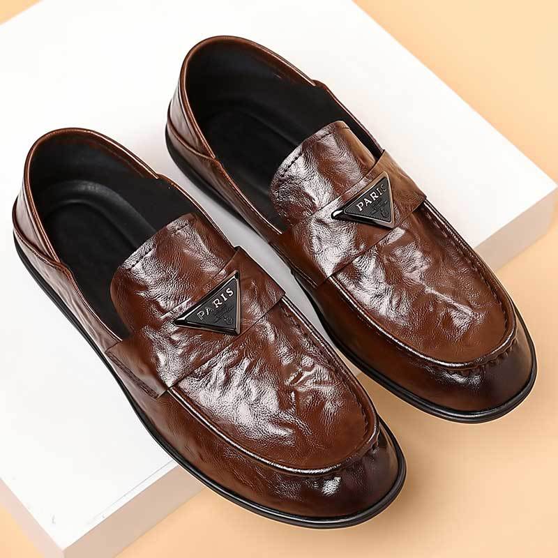 Doudou men's shoes summer breathable british style black business men's casual leather shoes slip-on driving soft bottom trendy shoes