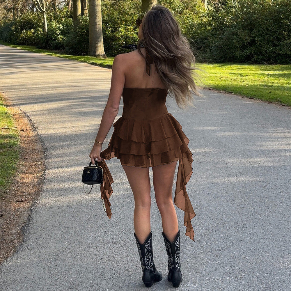 fashionsummernew arrivalsexyhot girltie backv neckhalterbacklessfungus edge ribbon jumpsuit