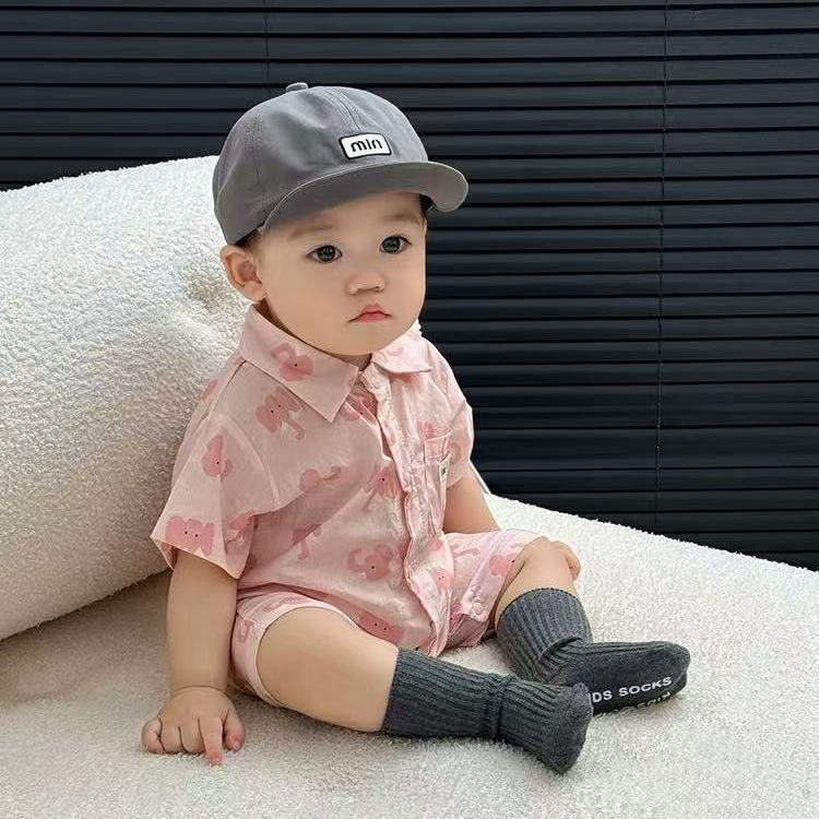 Summer clothes for baby boys, new arrival baby full moon super cute khaki outwear short-sleeved summer thin khaki