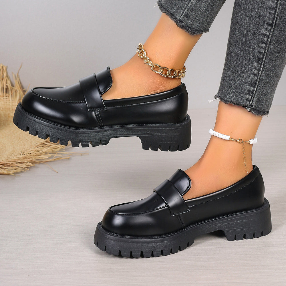 new black british style loafers, chunky sole single shoes, spring/autumn retro slip-ons, plus size, export quality