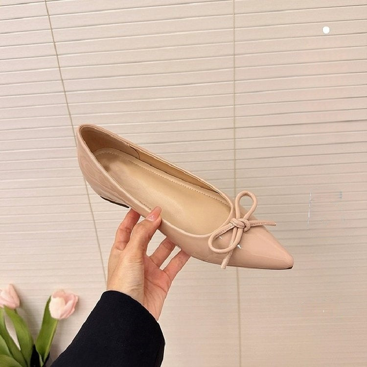 Bow-tie mary jane flats - pointed toe work shoes - women's 2025 new fashion shallow mouth versatile pumps