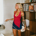 spring/summer new arrival: cross-border women's fashion - european & american sexy v-neck slim-fit camisole, short halter neck sleeveless top