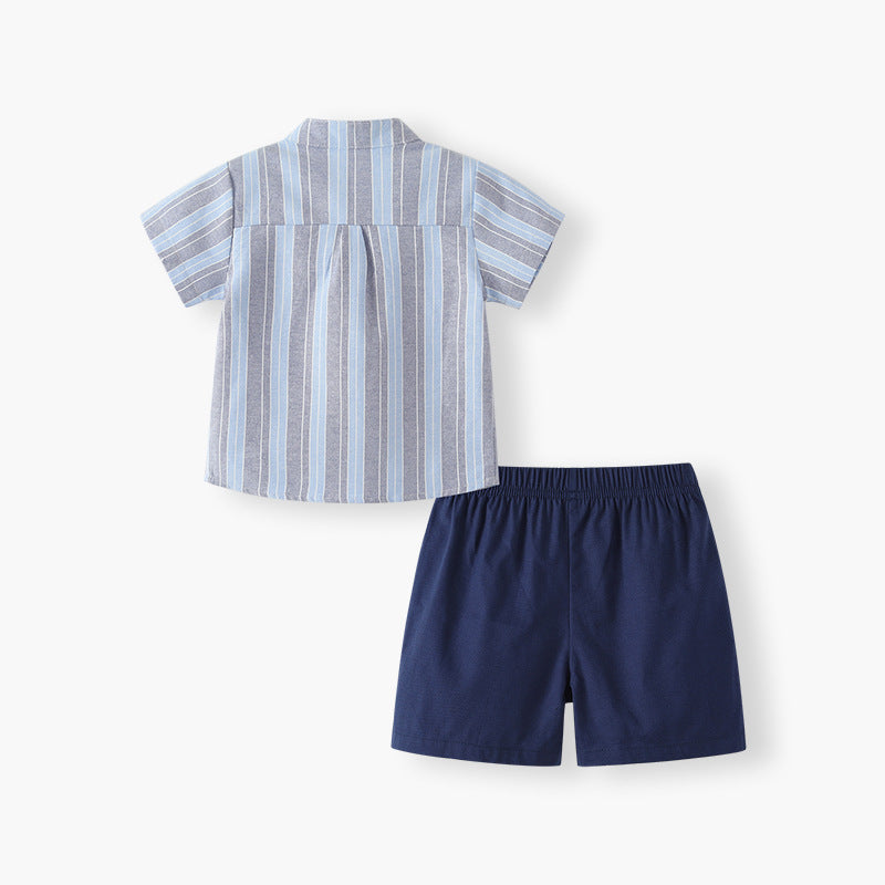 Kids' outfit set:  summer new arrival - british preppy style children's set, short-sleeve shirt, striped boy's baby outfit