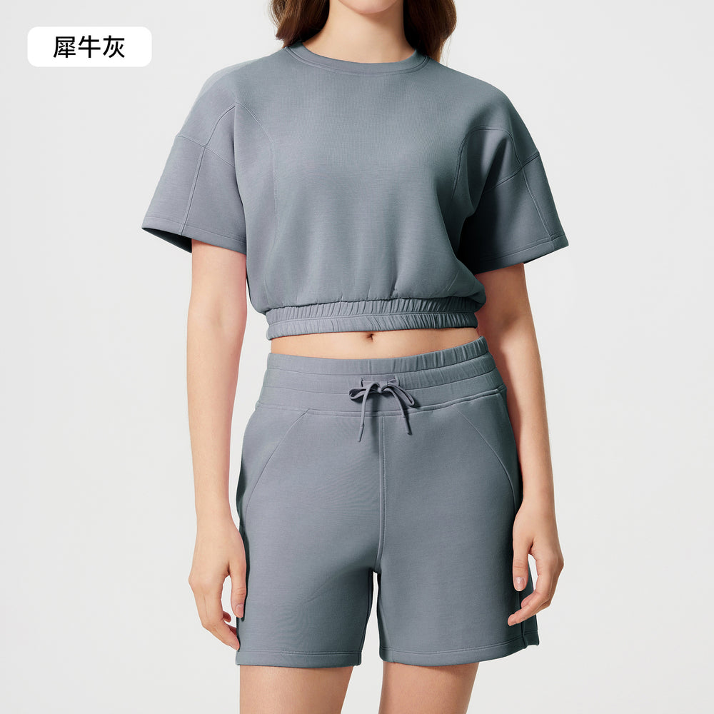 Women's summer casual activewear set: cloud-like air layer, loose fit, slimming, solid color, fashionable fitness yoga two-piece outfit
