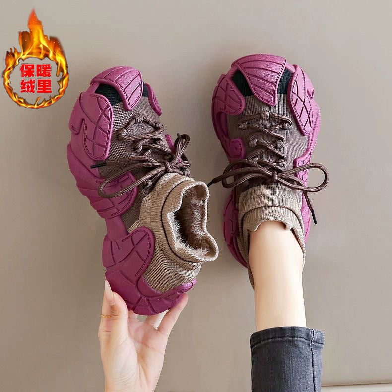 2025 winter new collection: women's fleece-lined cotton shoes, warm sock shoes, casual thick-soled shoes, octopus sneakers