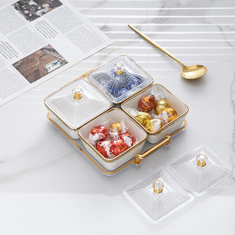 New arrival ceramic fruit plate living room high-looking dry fruit plate for homecandy plate moisture-proof covered snack plate wholesale