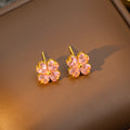 Tz-8200 - stud earrings (gold powder studs) [titanium steel chain, copper inlaid zircon pendant]