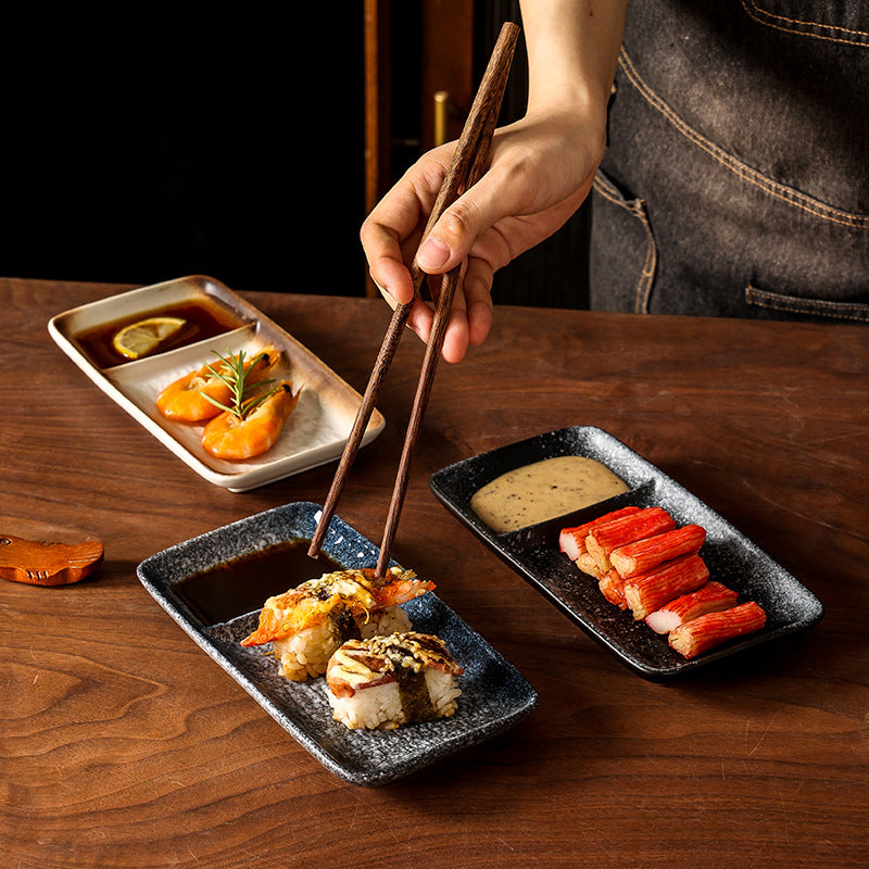 Japanese-style divided plate ceramic dinner plate for home use, single serving creative ceramic sushi plate with sauce dishes, restaurant commercial use