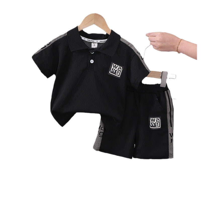 Boys' summer outfit set  new trendy kids polo shirt baby boy casual short sleeve t-shirt shorts two-piece set