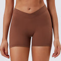 Eco-friendly recycled performance fabric cross-waist high-waisted workout shorts - high-stretch running peach lift yoga shorts