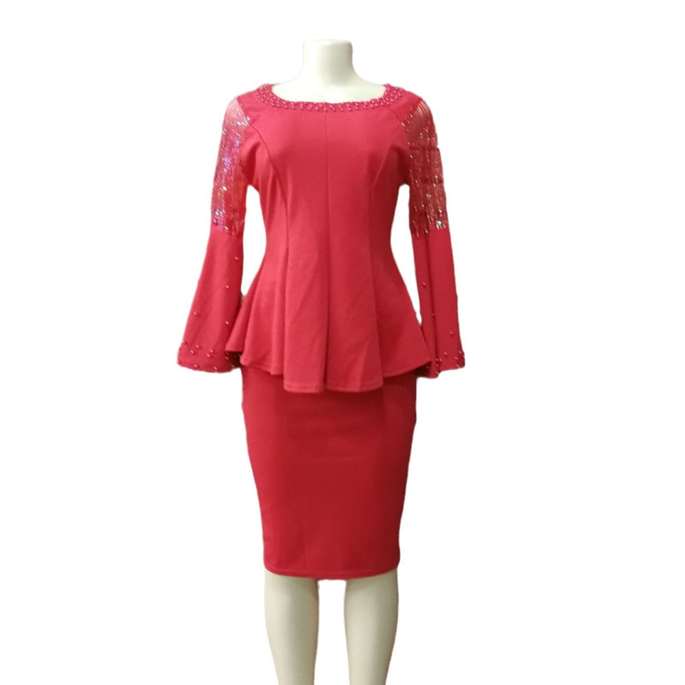 supply horn sleeves beaded sparkling sequin waist lotus leaf tops + skirt suit hot sale special price big sale