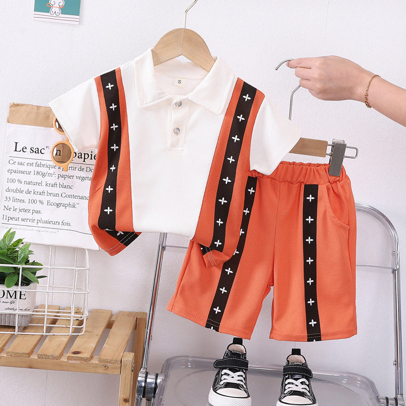 boys short-sleeved suit summer wear new arrivalkidsfashionable polo shirt baby t-shirt shorts two-piece set