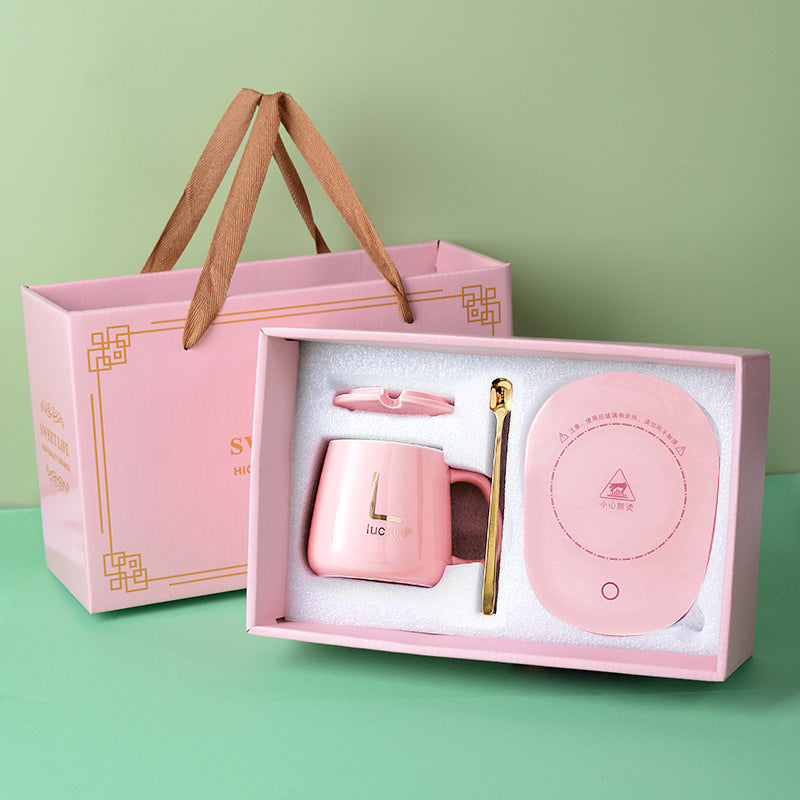 55 ° Warm Cup USB Thermostatic Cup Warm Coaster Gift Box Ceramic Cup Multifunctional Thermal Insulation Artifact Mark Cup