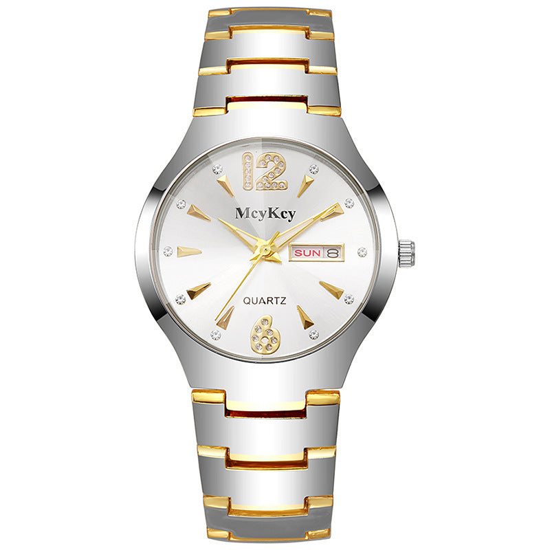 Mcykcy watch tungsten steel men's watch digital round quartz watch quartz gold and silver gold stainless steel