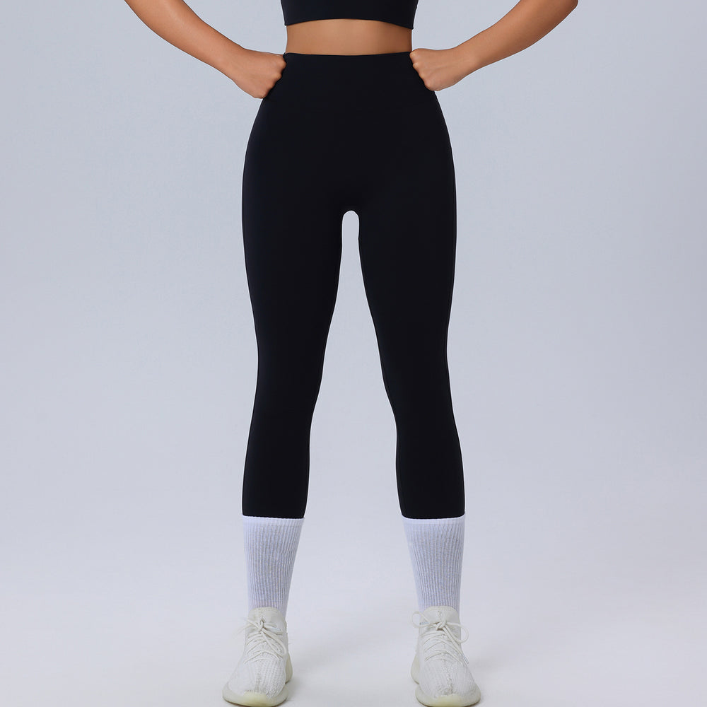 Fashion nude high waist yoga pants women's no embarrassment line high elastic sports tights peach butt lifting fitness pants