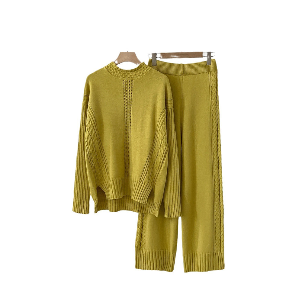 export  fall/winter new collection: turtleneck sweater set - relaxed fit long sleeve top + wide leg knit pants set