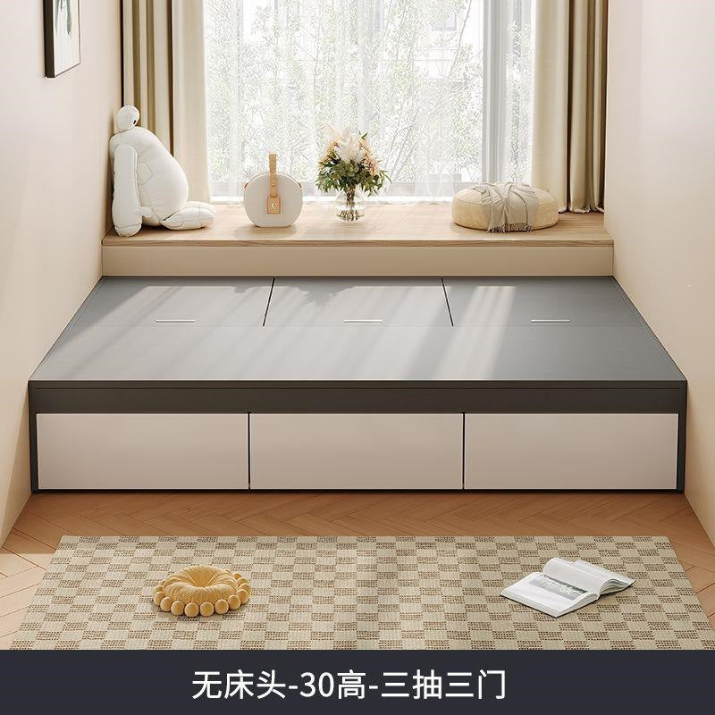 Solid wood bed tatami box storage bed soft back double bed kids bed bedroom for home without bedside bed high box