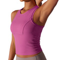 New double-sided nylon solid color slim-fit tummy control crew neck sports tank top running fitness yoga long sleeve top for women