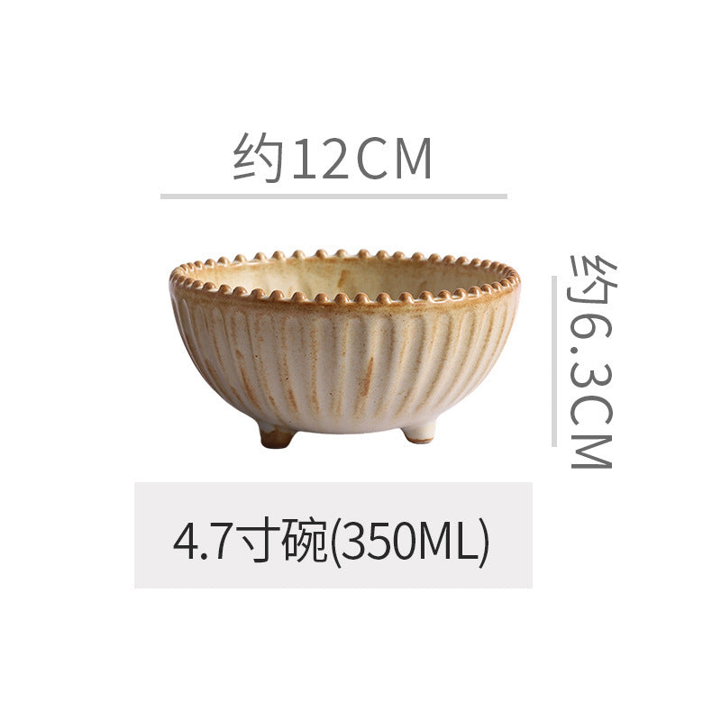 Vintage-style rustic ceramic bowls, plates, and dishes - creative beaded edge steak plates and dessert bowls for restaurants and hotels - premium presentation