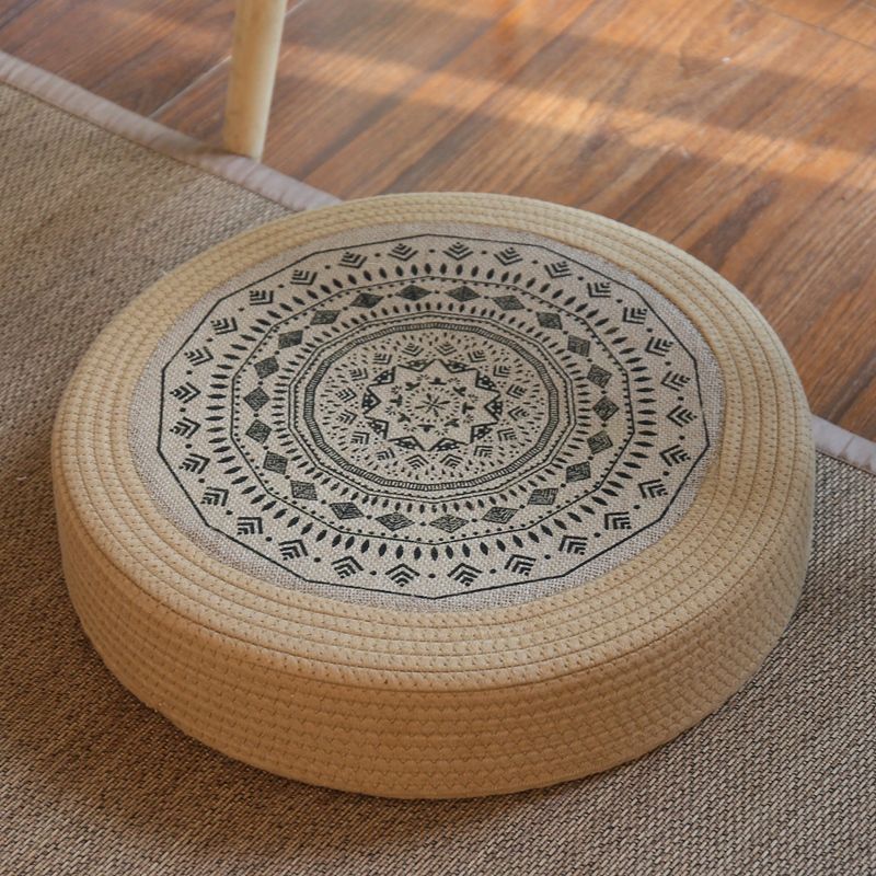 Futon pouf, tatami floor, bay window, retro coffee table, pouf, living room floor cushion, hemp rope meditation stool
