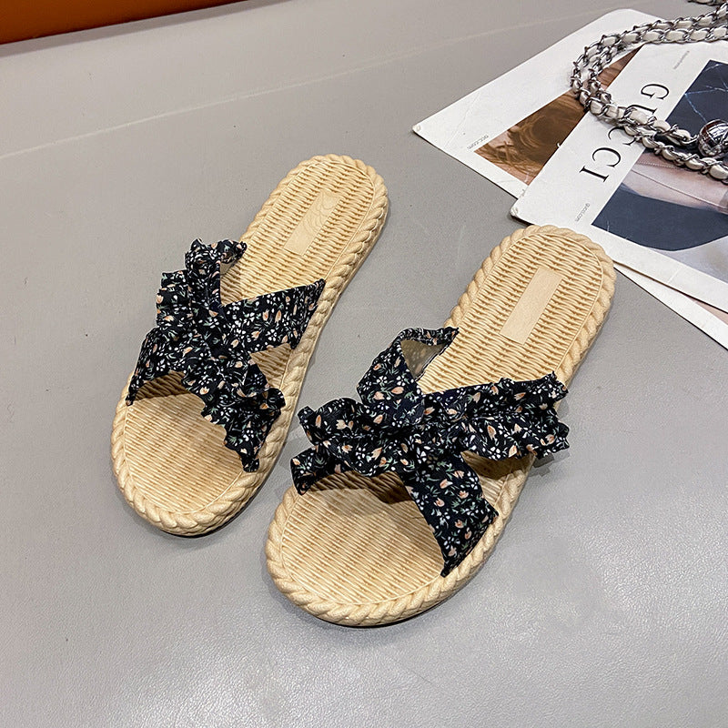 Women's summer slides: new french-style floral espadrilles, fairycore sandals, non-slip beach shoes for vacation