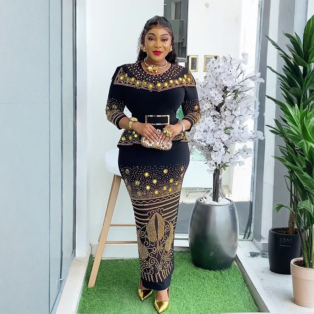 african women's fashion fashionexport heavy industry hot diamond dress  plus size hip lift slimming lookdress