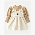 Girlbows suspender dressfake two-piecespring & fall puff sleeve bottom baby gentle bear princess dress