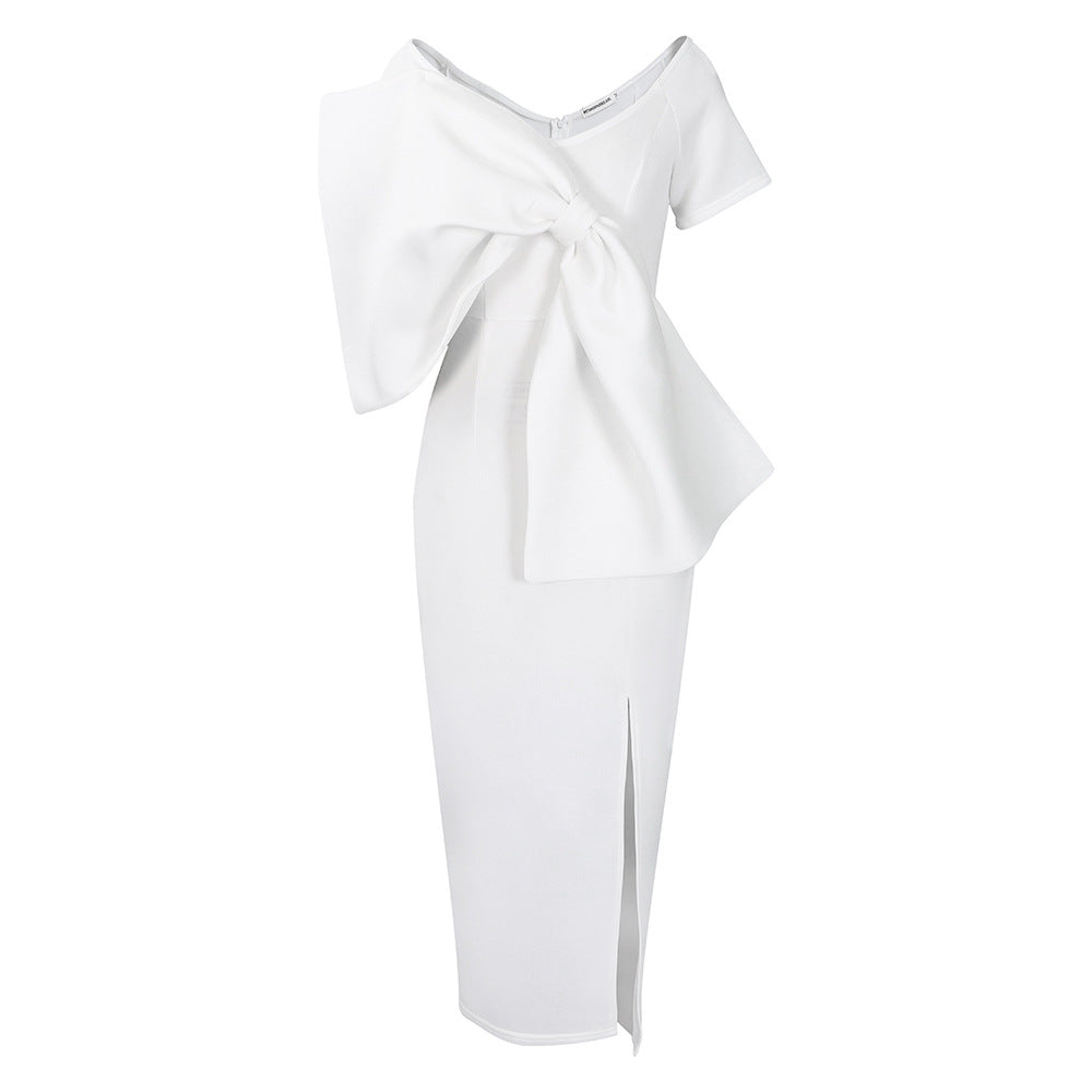 D395 party dressexport women's sexy big bow slit dress hip skirt fashiondress