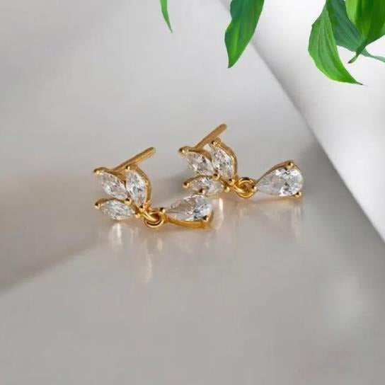 Korean style new fashion elegant copper stud earrings women's earrings high-end inlaid zircon teardrop round pendant earrings