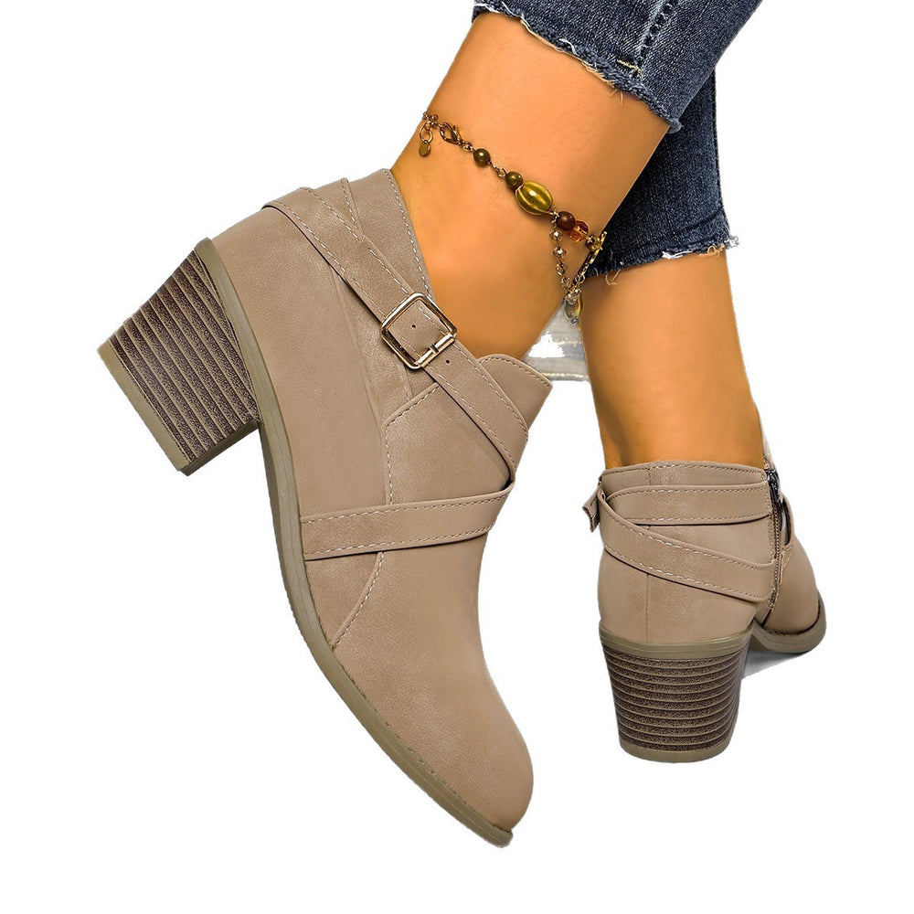 Wholesale women's plus size crossover buckle square heel chelsea boots - new autumn/winter  collection with side zipper