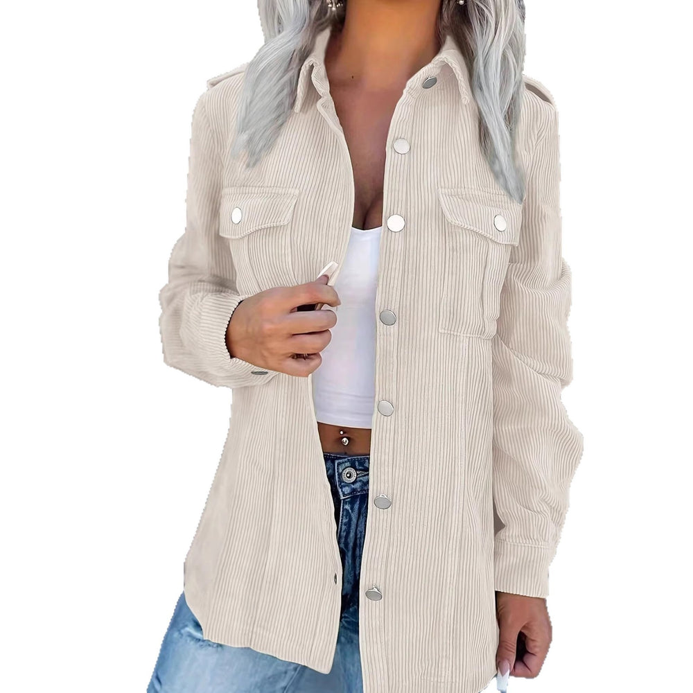 Amazon cross-border new fashion  independent station corduroy lapel washed shirt cardiganloosecasual