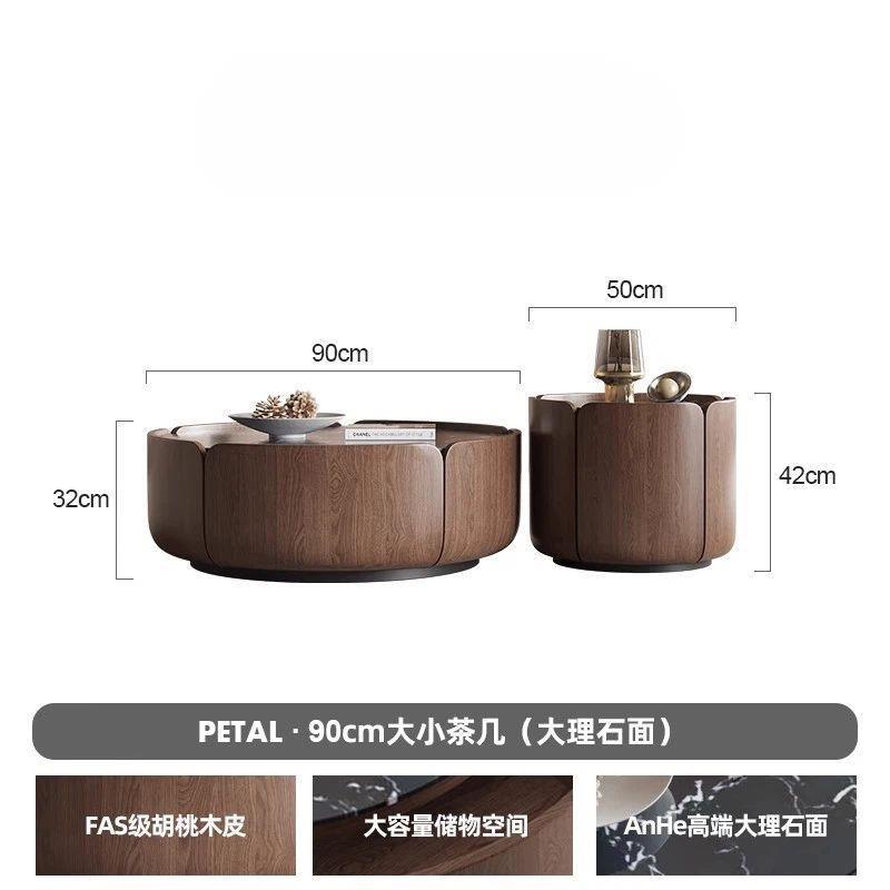 Italian small apartment modern living room casual round petals classy walnut combination for home solid wood slate coffee table