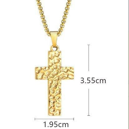 European and american new style minimalist hammered cross pendant necklace - vintage niche stainless steel cross jewelry