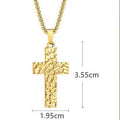 European and american new style minimalist hammered cross pendant necklace - vintage niche stainless steel cross jewelry