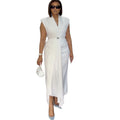 European and american cross-border women's fashion:  spring new arrivals - elegant, high-end, slim-fit, solid color tie-waist short sleeve dress