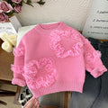 Girls' knit sweater - spring  korean style 3d floral knit top & trendy jeans two-piece set