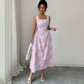 European and american cross-border  bohemian beach vacation floral print backless bow sleeveless mini dress