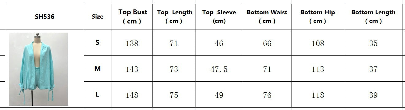 European and American loose solid color long-sleeved   cardigan shirt casual shorts fashionable foreign style new two-piece set women