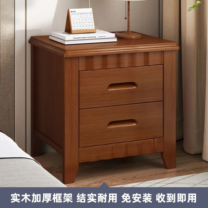 Solid wood bedside table for home bedroom, lockable storage cabinet, small rental room bedside storage chest, no assembly required