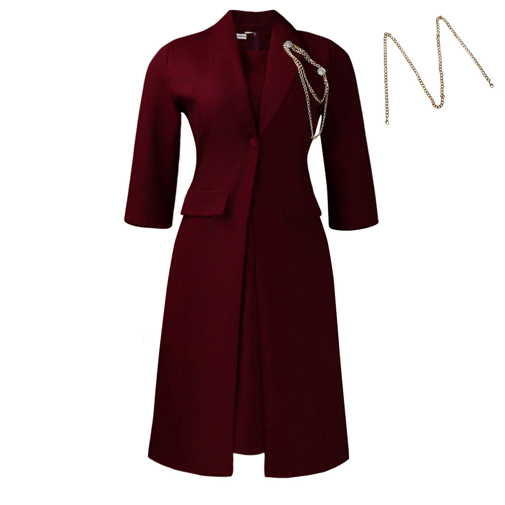 D610 european and american style elegant stretch slim-fit solid color blazer and slip dress two-piece set - african fashion outfit