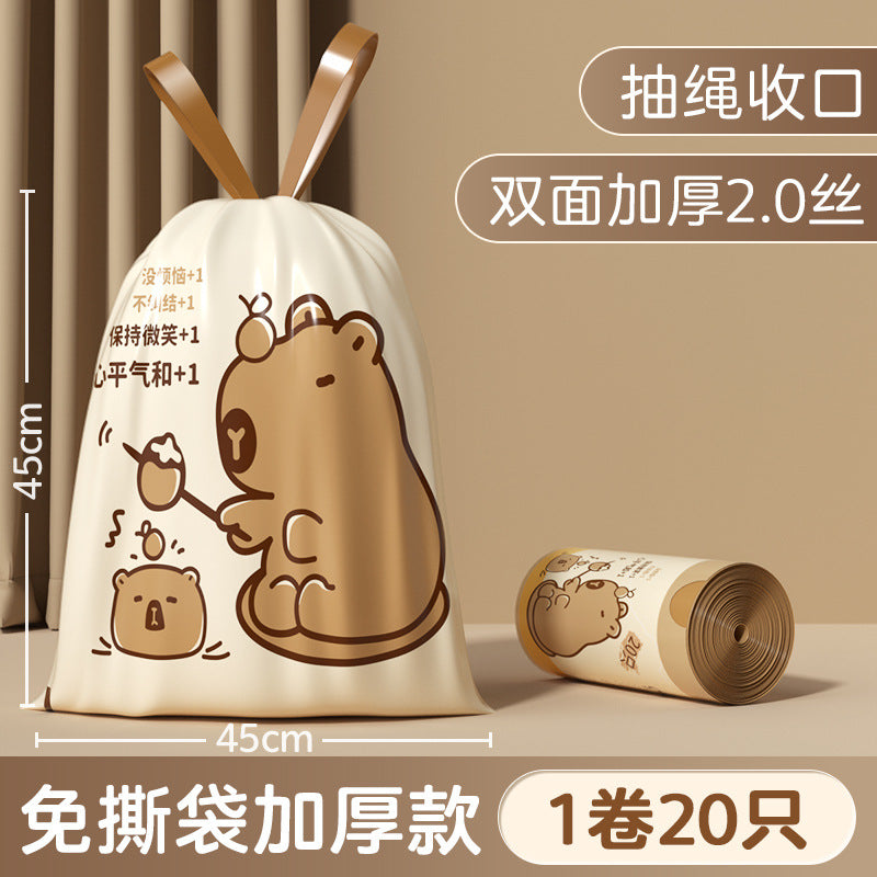 Tear-free drawstring garbage bag satchel style thickened large for home kitchen bathroom non-dirty hand drawstring plastic bag
