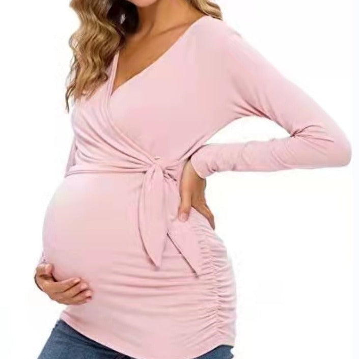 fashion trendy mom cross v-neck nursing t-shirt maternity top - in stock, relaxed fit