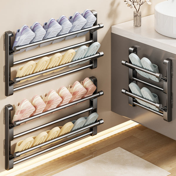 Bathroom slipper rack wall-mounted non-punching toilet door shoe rack drain multi-layer folding shoe storage rack